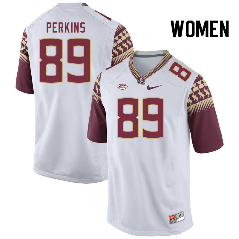 Women #89 Xavier Perkins Florida State Seminoles College Football Jerseys Stitched Sale-White - Click Image to Close